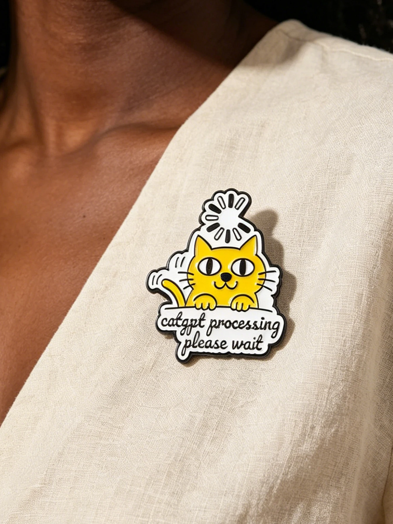 1 Item Is Being Processed, Please Wait Enamel Pin Beautiful Yellow Cat Brooch Fashionable Collar Badge Backpack Accessories Jewelry Gift for Friends