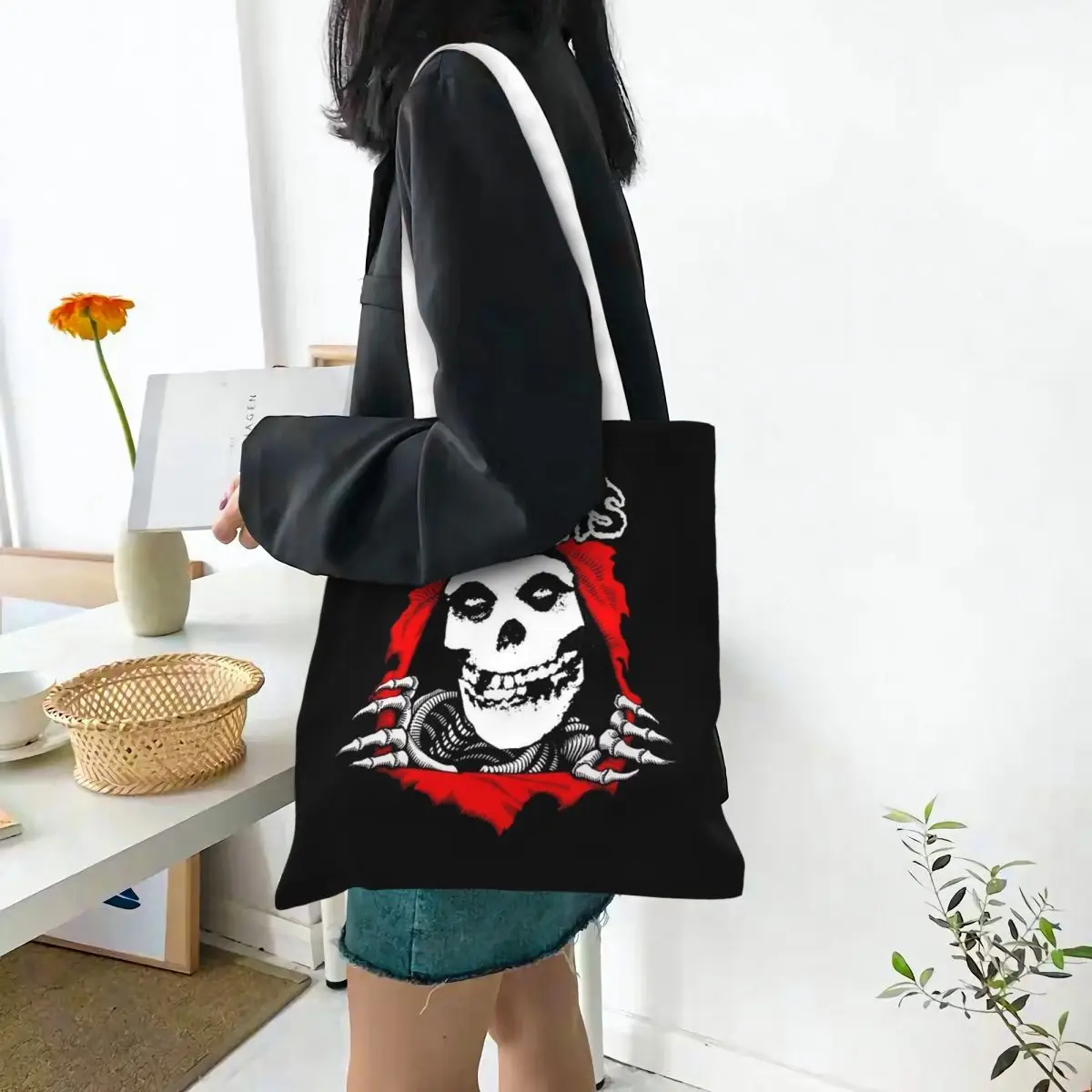 Tas Belanja Misfits Skull Tas Kanvas Lipat Tas Tote Wanita Tas Tangan Travel