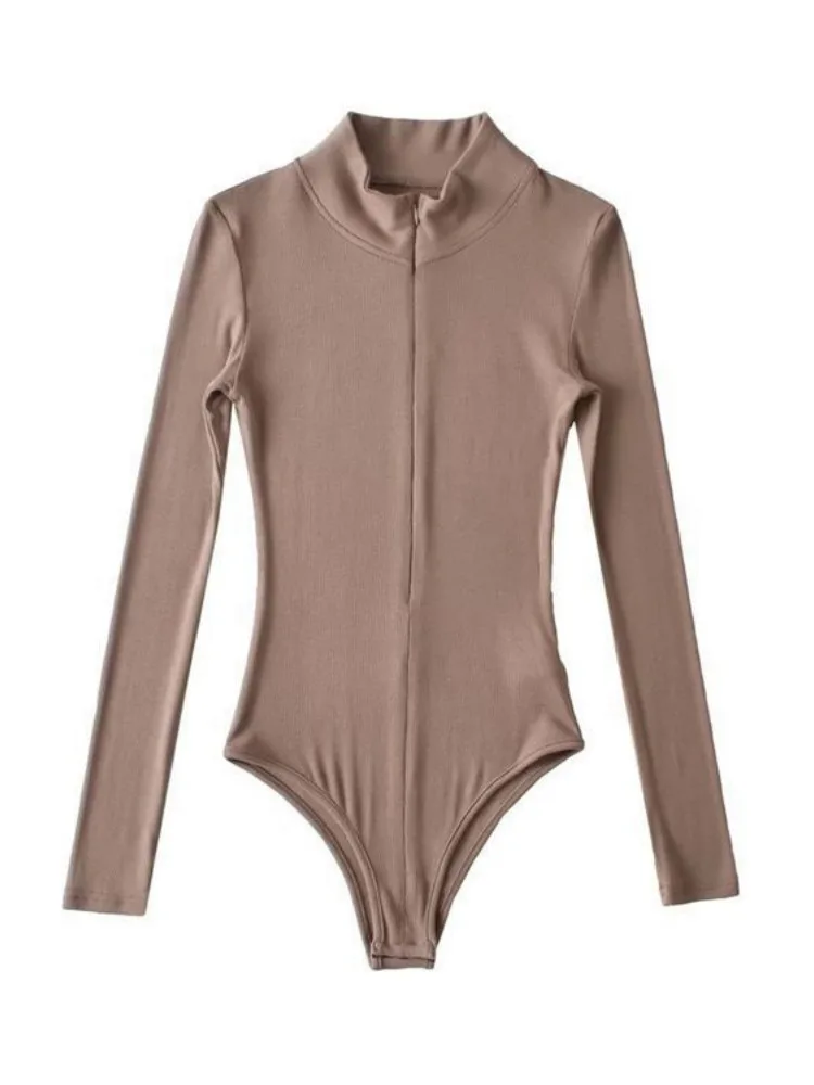 جمبسوت نسائي لربيع وخريف 2025 بدلة نسائية بقصة ضيقة وياقة ثابتة وتصميم بسحاب بلون سادة وأكمام طويلة طبقات علوية