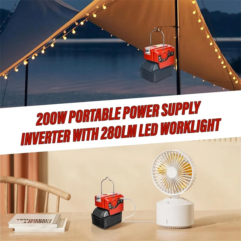 عاكس طاقة 200 وات لبطارية ميلووكي 18 فولت مع مخرج تيار متردد 110 فولت ~ 220 فولت مصدر طاقة للسفر في الهواء الطلق في حالات الطوارئ