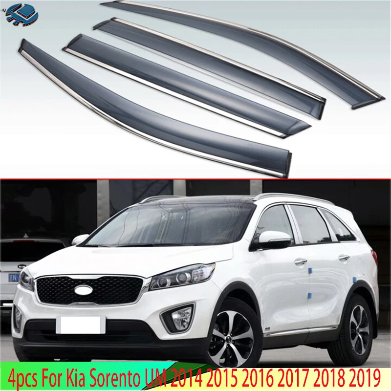 

4pcs For Kia Sorento UM 2014 2015 2016 2017 2018 2019 Plastic Exterior Visor Vent Shades Window Sun Rain Guard Deflector