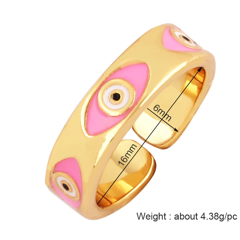 Anillo de dedo de circón recubierto de esmalte colorido, ojo único de Latón chapado en oro de 18K, anillos abiertos ajustables, hallazgos de