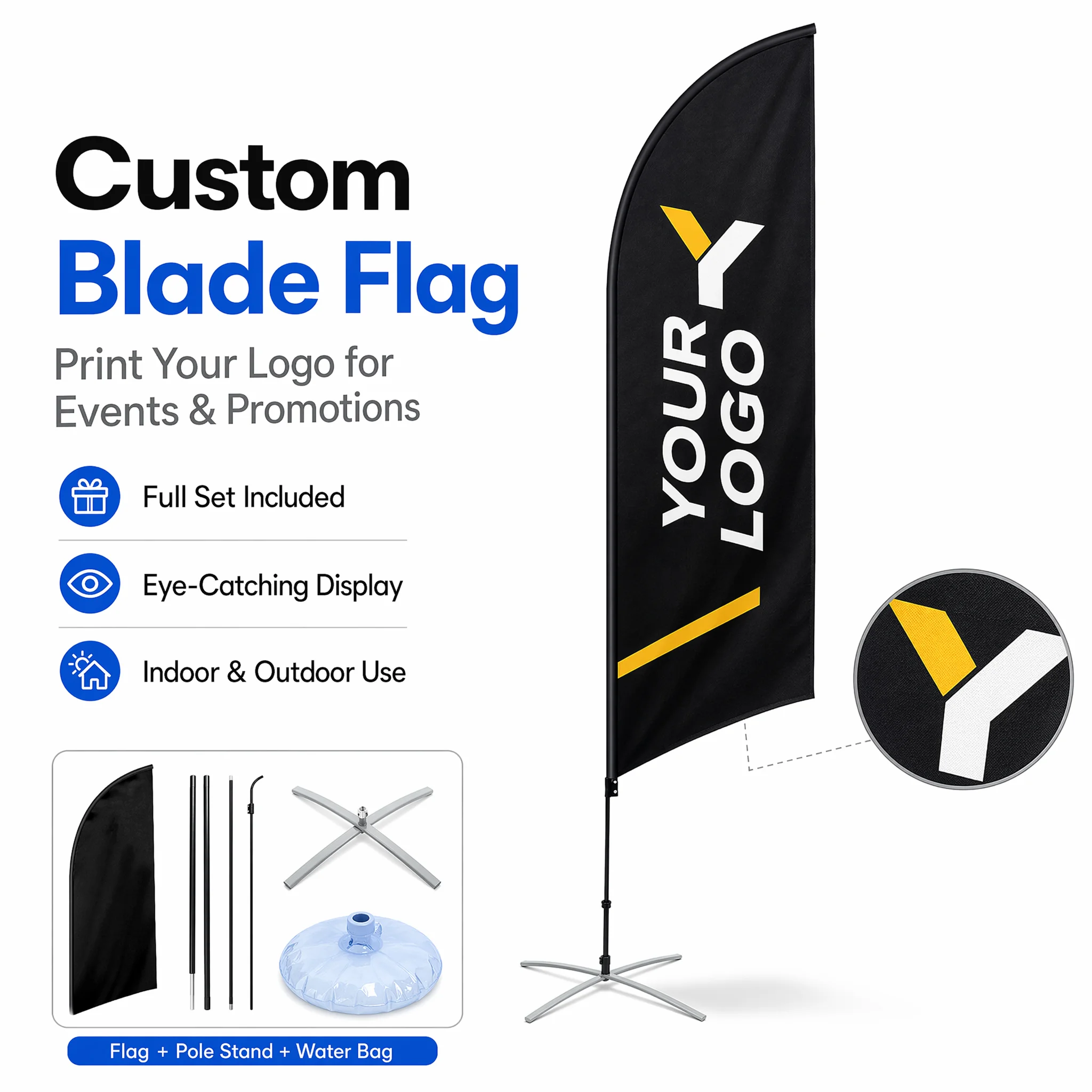 Custom Trade Show Blade Flag Banner with Stand Outdoor Feather Flag Display for Exhibition Business Advertising