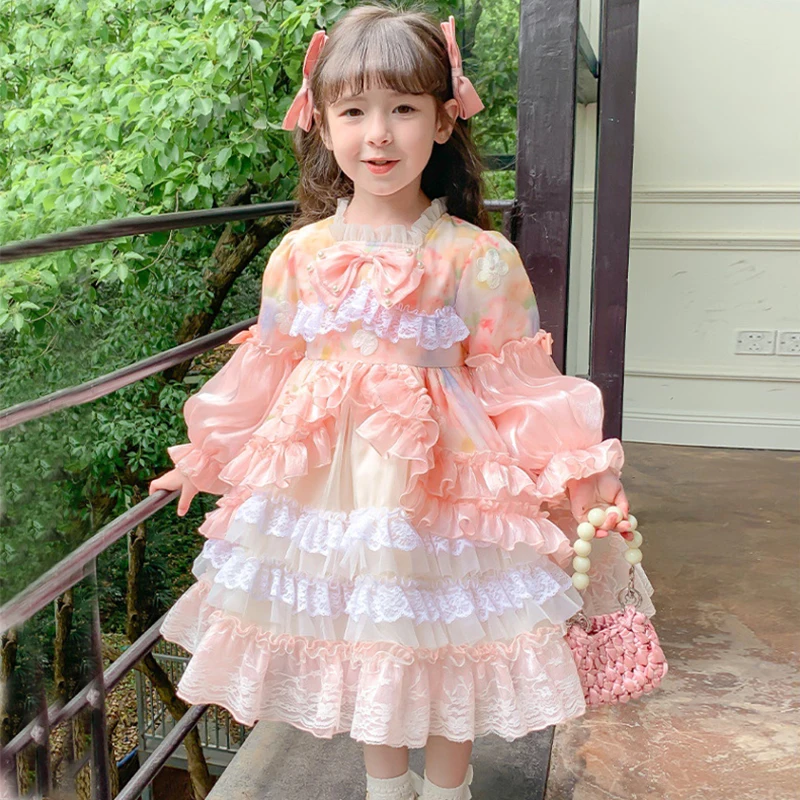 

2024 Spanish Lolita Boutique Party Dress for Baby Girls Kid Lace Ball Gown Children Princess Birthday Partywear Clothes Vestido