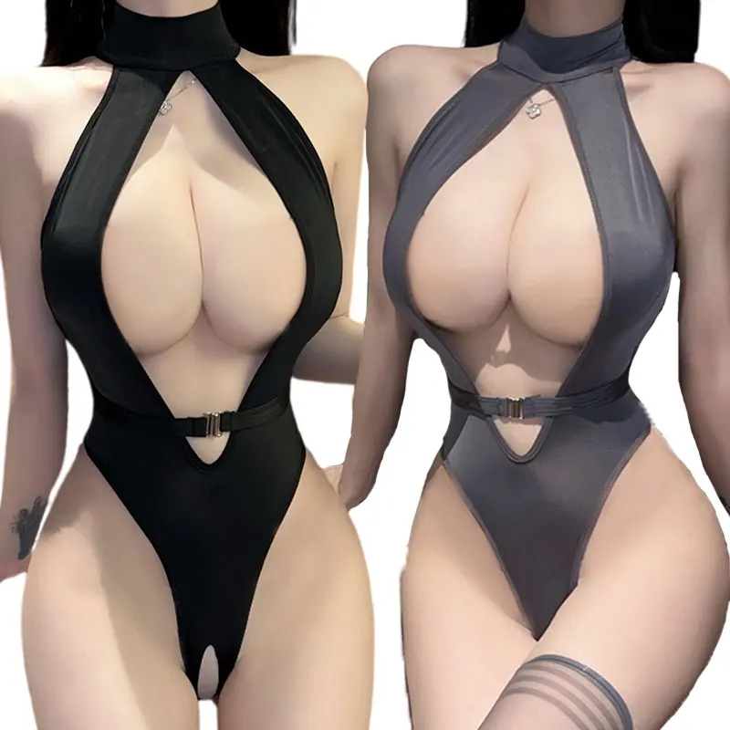 Body con sujetador abierto sin entrepierna, picardías negro, traje de baño de Anime, Bikini porno, ropa de mujer adulta, uniforme de lencería japonesa, ropa de dormir