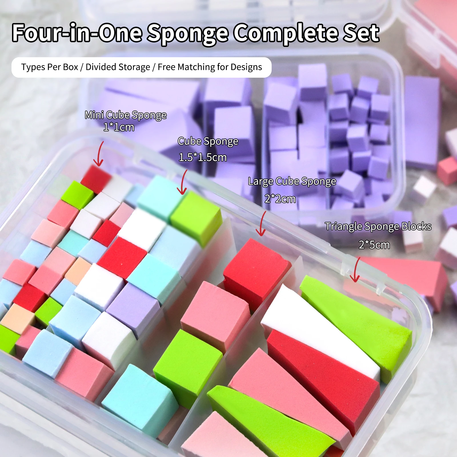 100Pcs Nail Sponge Blending Set with Metal Pick Up Stick Mini Cube Sponges for Gradient Blush Smudge Nail Art Manicure Supplies