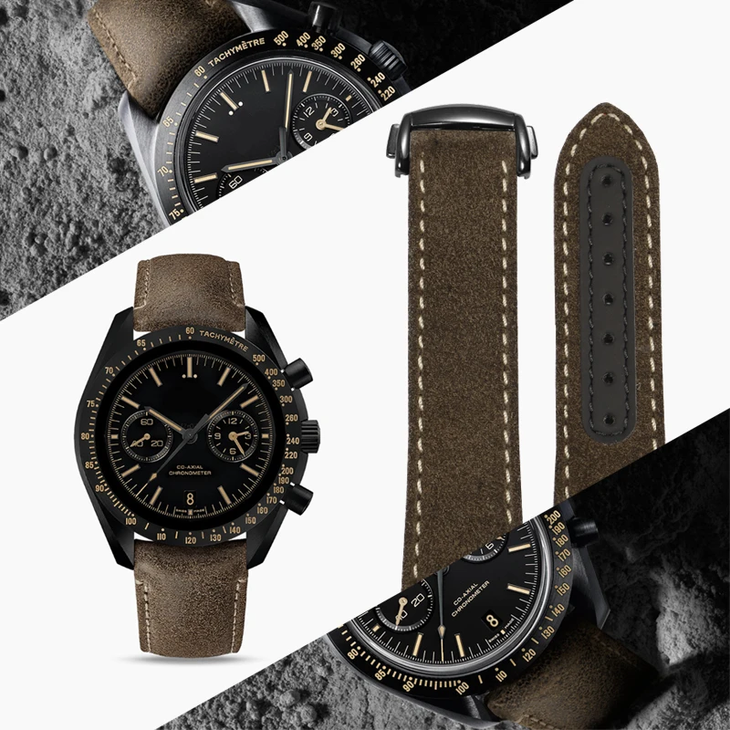 

Matte leather strap compatible with Super Moon Dark Side 311.92.44 folding buckle retro watch chain