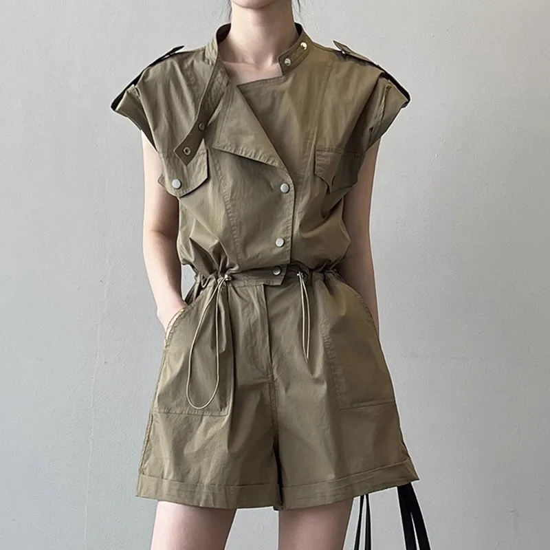 จั๊มสูทขายาวทรงหลวมสำหรับฤดูร้อน หรือ กางเกงทำงาน แฟชั่นชุดเดรสแบบชิ้นเดียว สไตล์ลำลองทรงเอ