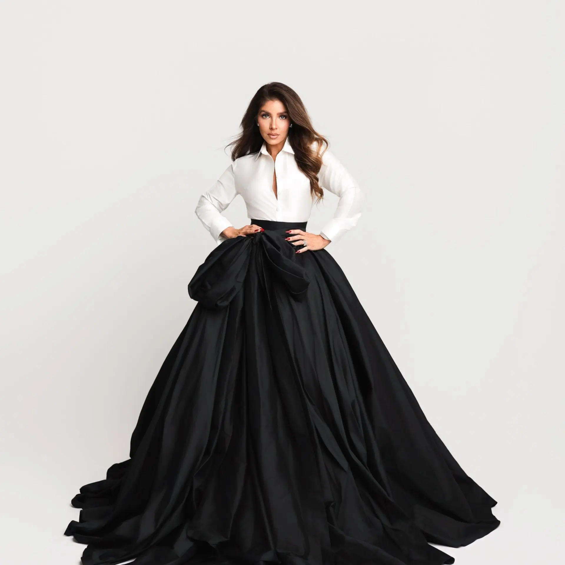 

Элегантная черная атласная юбка-трапеция для вечернего платья с огромным бантом, длинная юбка для торжественных мероприятий, роскошная юбка с высокой талией