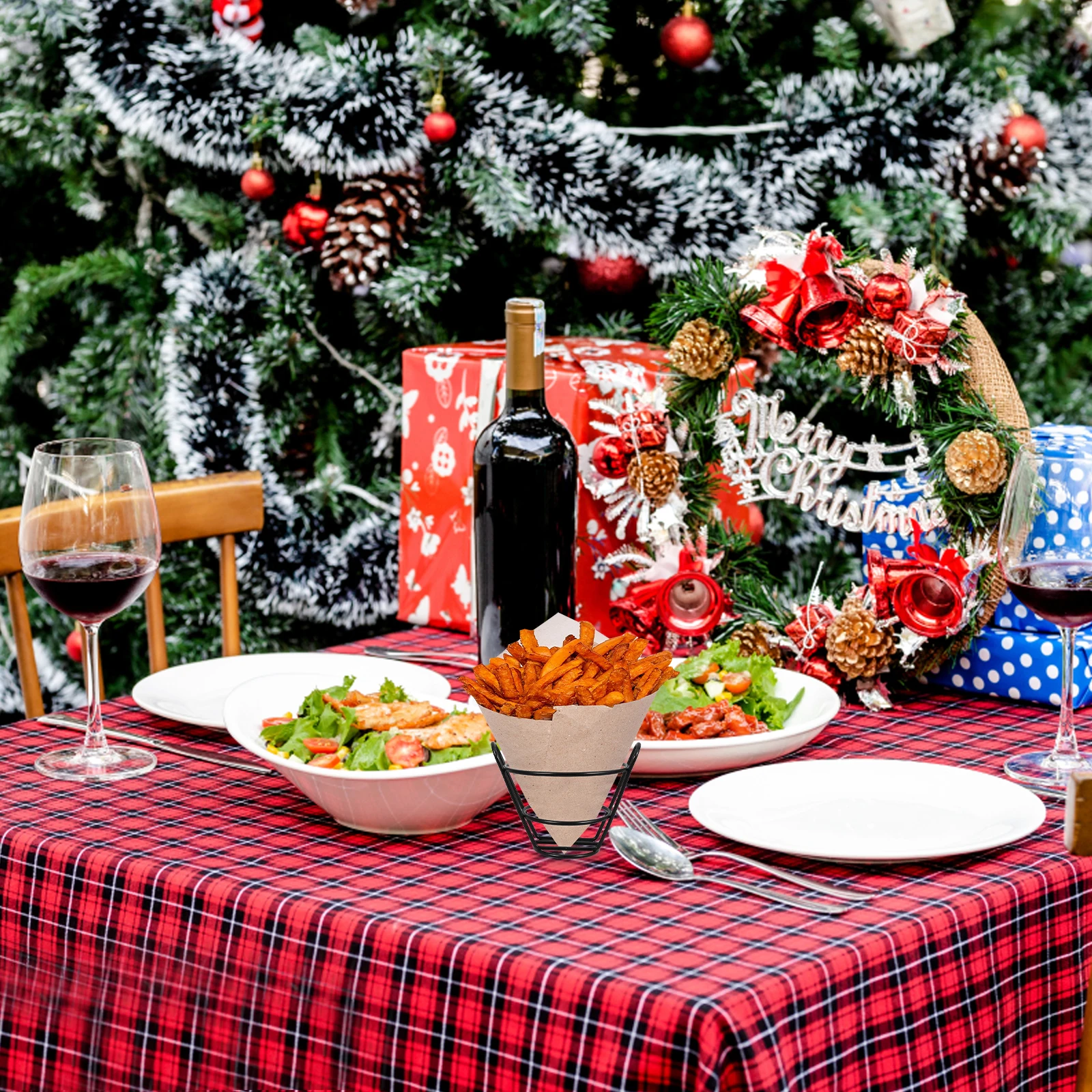 2pcs French Fries Stand Metal Snack Basket Appetizer Serving Rack Chips Holder Display Stand For Restaurant Home Party Hotel