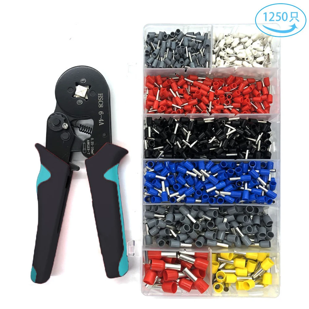 Ferrule Crimping Tool Kit - Ferrule Crimper Plier (AWG 23-7) with 1250pcs Wire End-Sleeves Terminals Kit