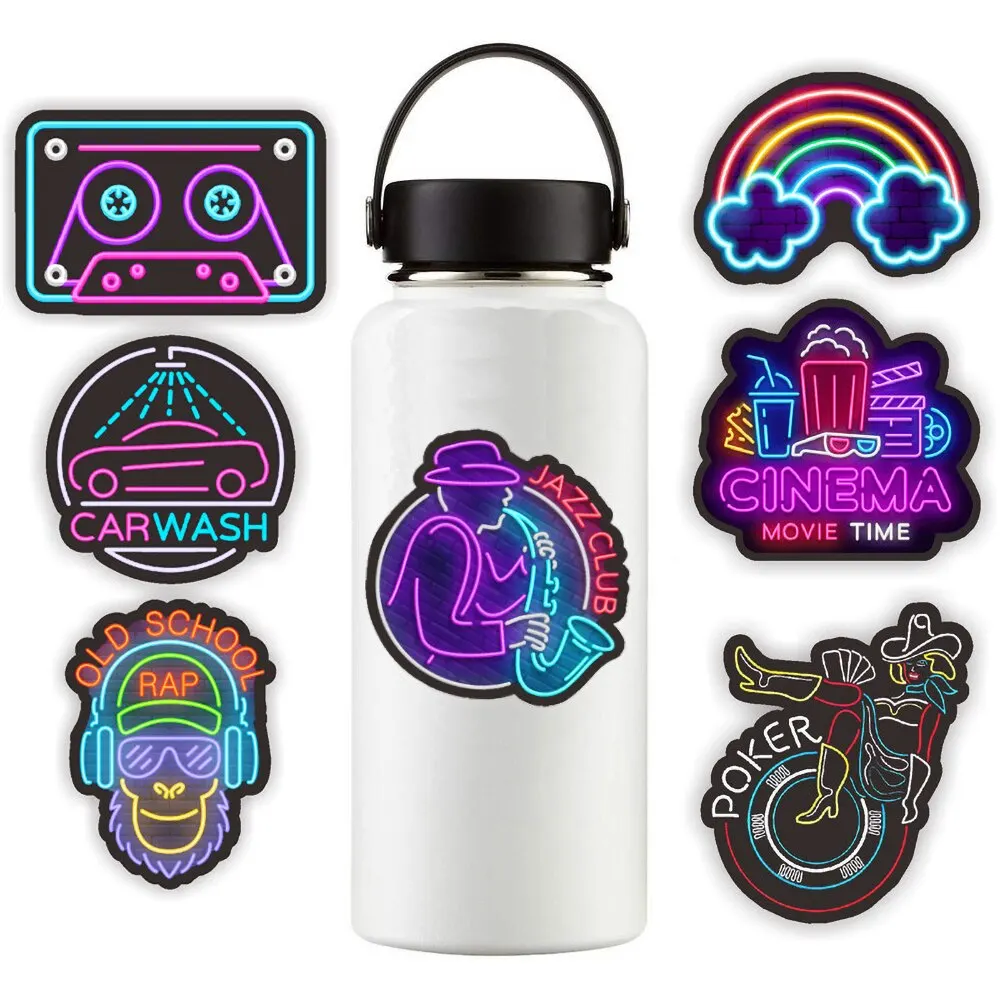 50pcs Waterproof Graffiti Bicycle Stickers Cartoon Laptops Cars Motorcycles Luggage Compartments Neon Light Sticker