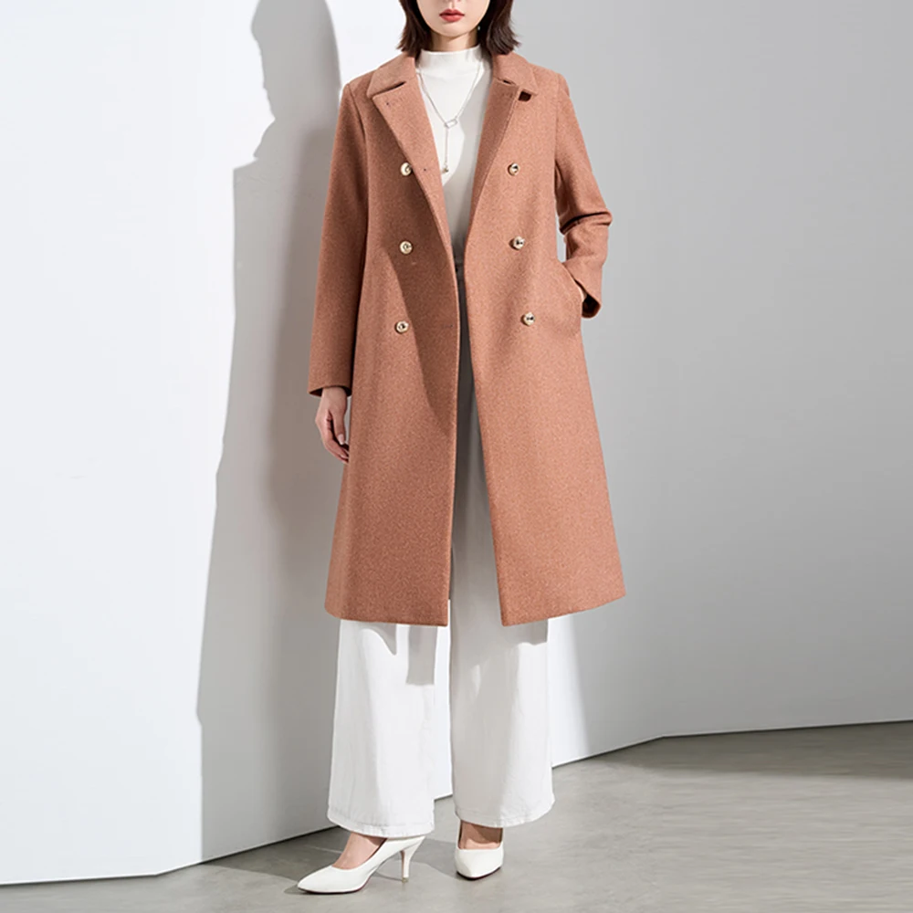 ZJYT Autumn Winter Long Woolen Jackets Coats Women 2025 New Fashion Lace Up Double Breasted Overcoat Plus Size Outerwears Female