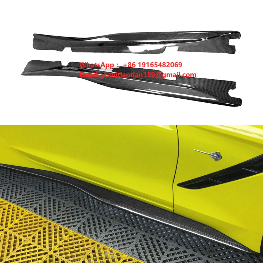 Carbon Fiber Cover Accessories 2pcs Gloss Black Wet Carbon Fiber Side Skirts for Chevy Corvette C7 Body Parts