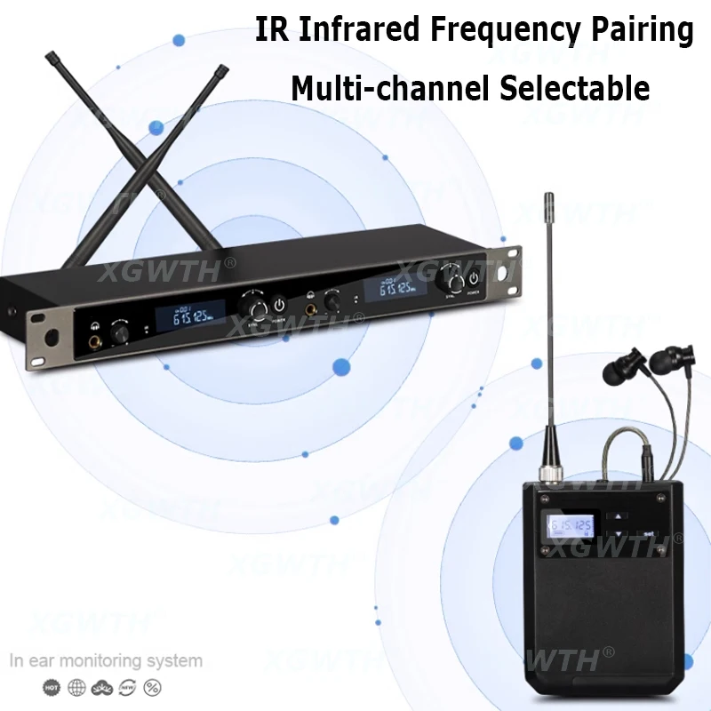 نظام مراقبة داخل الأذن ، UHF لاسلكي لعودة المسرح مع سماعة ، 2 قناة Beltpack المتلقي ، الغناء الصوتي ، DJ استوديو الصوت