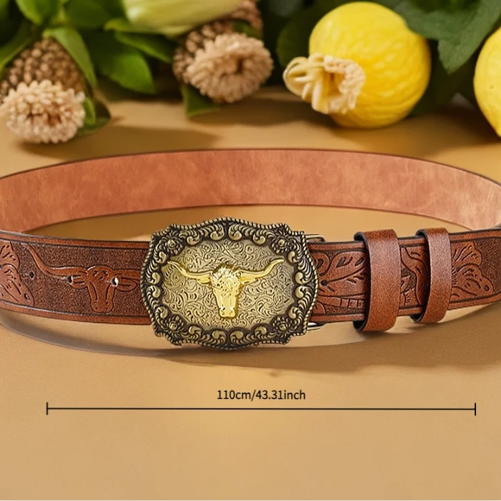 Belt men's and women's new social western denim buckle durable fried street american high-end outer pants belt