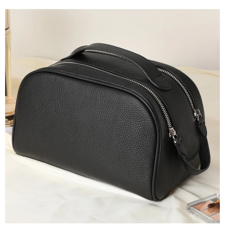 Damen-Kulturtasche aus genarbtem Leder, große Reise-Kosmetiktasche mit Griff, ideal für Reisen und den täglichen Gebrauch – Detail 7