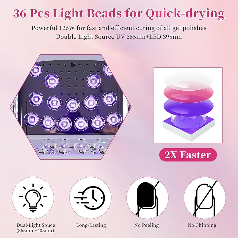 2026 New 126W/72W Rechargeable Nail Lamp Wireless Gel Polish Dryer Pedicure Machine Cordless Nail Art Lamp