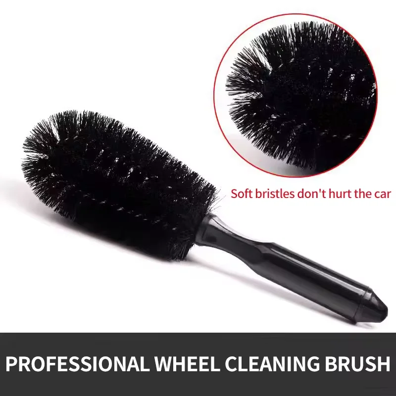 Simple Handle Car Wheel Brush Soft Bristle Tire Steel Ring Detail Cleaning Brush Car Washing Supplies Tool