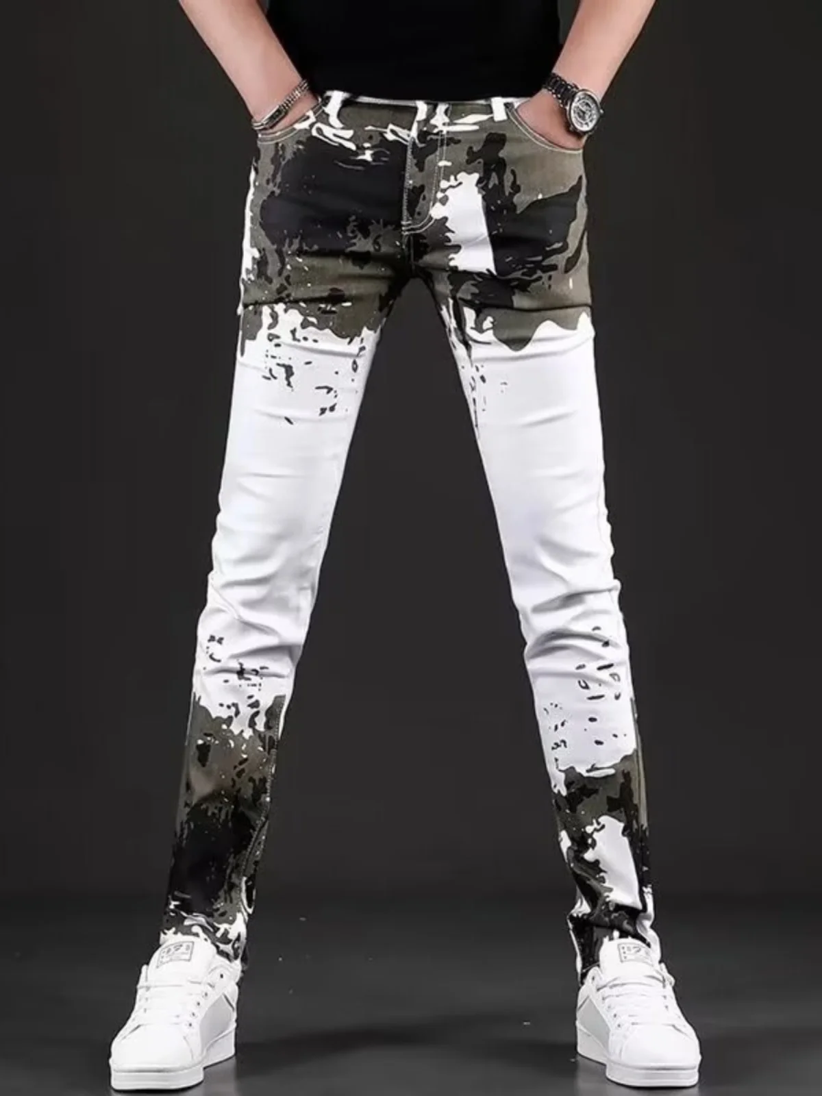 

Модные камуфляжные повседневные брюки, мужские эластичные облегающие джинсы, длинные брюки, молодежные износостойкие брюки, всесезонные