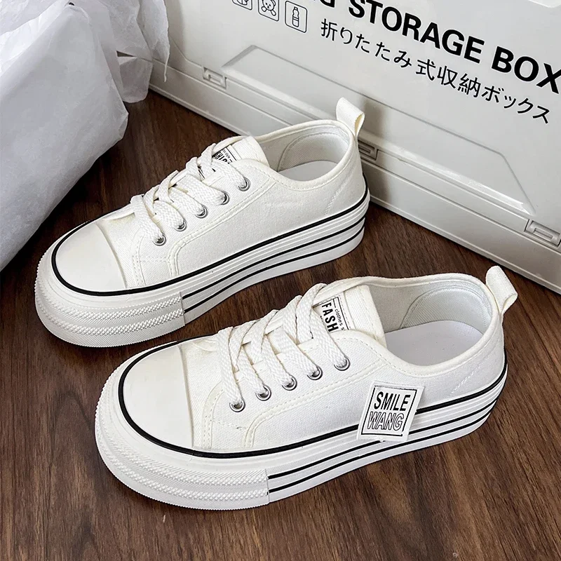 

Women Canvas Shoes Korean Style Fashion Sports Canvas Sneakers Woman Vulcanized Shoes Footwear Thick Soled Casual Board Footwear