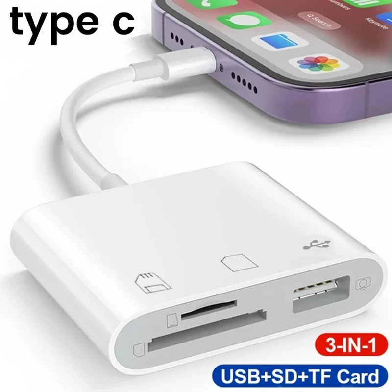 USB C Card Reader Type C To SD/TF/USB 2.0 Memory Card Reader 3-in-1 OTG Adapters for MacBook Air Pro USB Flash Disk Camera