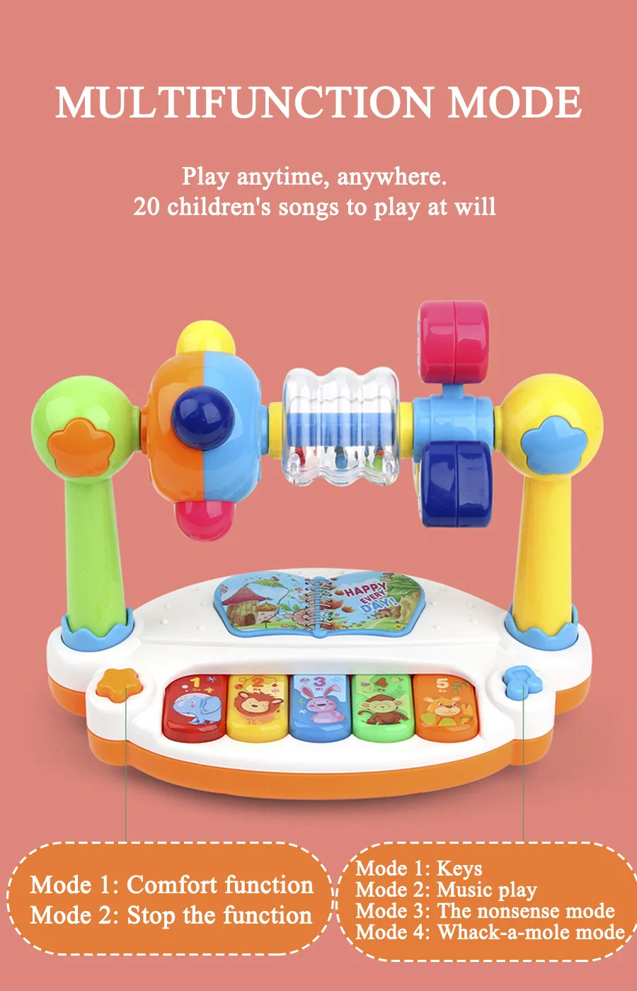 Jouets pour bébé, Piano musical rotatif avec son léger, jouets éducatifs de 1 2 3 ans, clavier sonore d'animaux, jeu de noël pour enfants