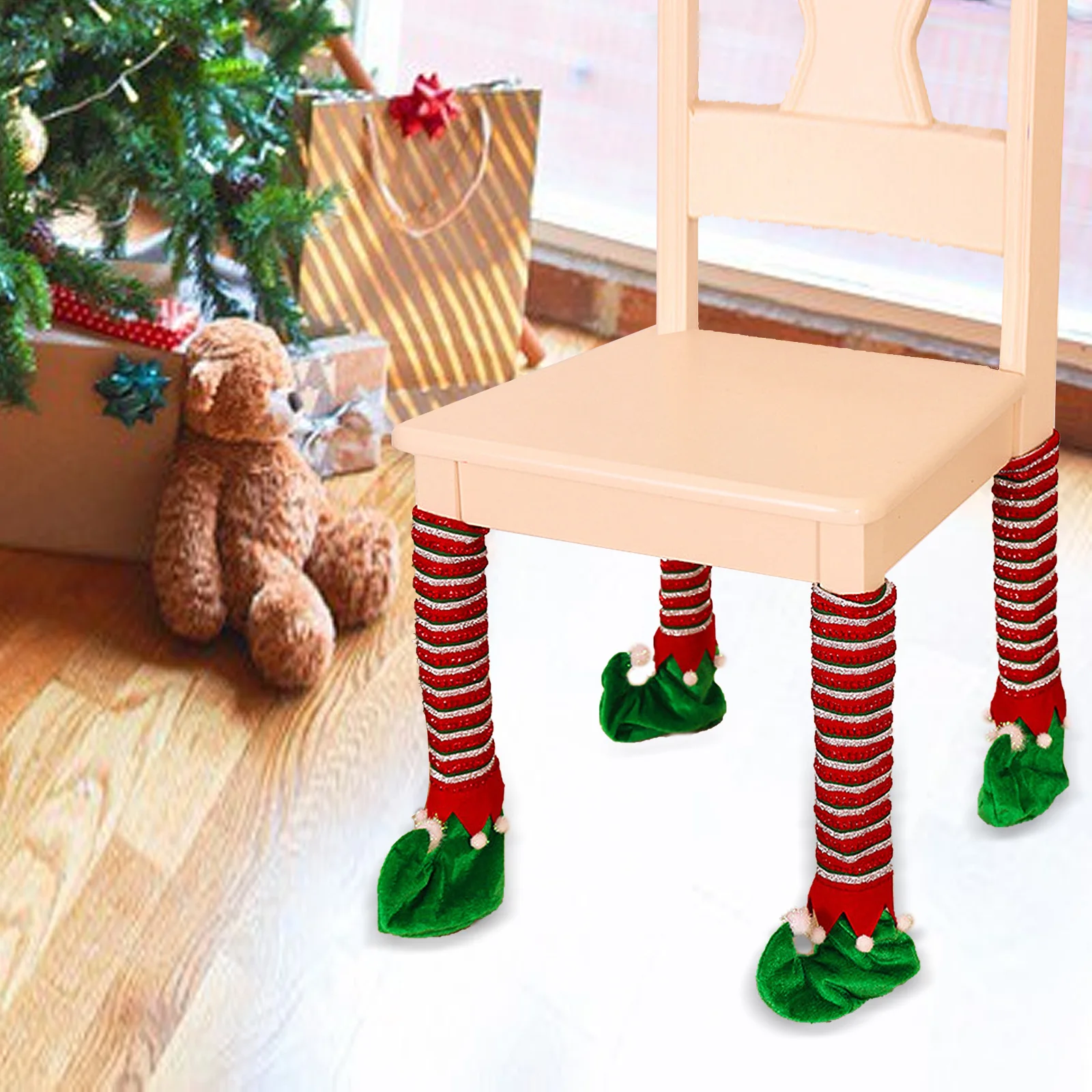 Christmas Decorations Striped Elf Table Foot Cover Chair Foot Cover Home Table And Chair Protective Cover