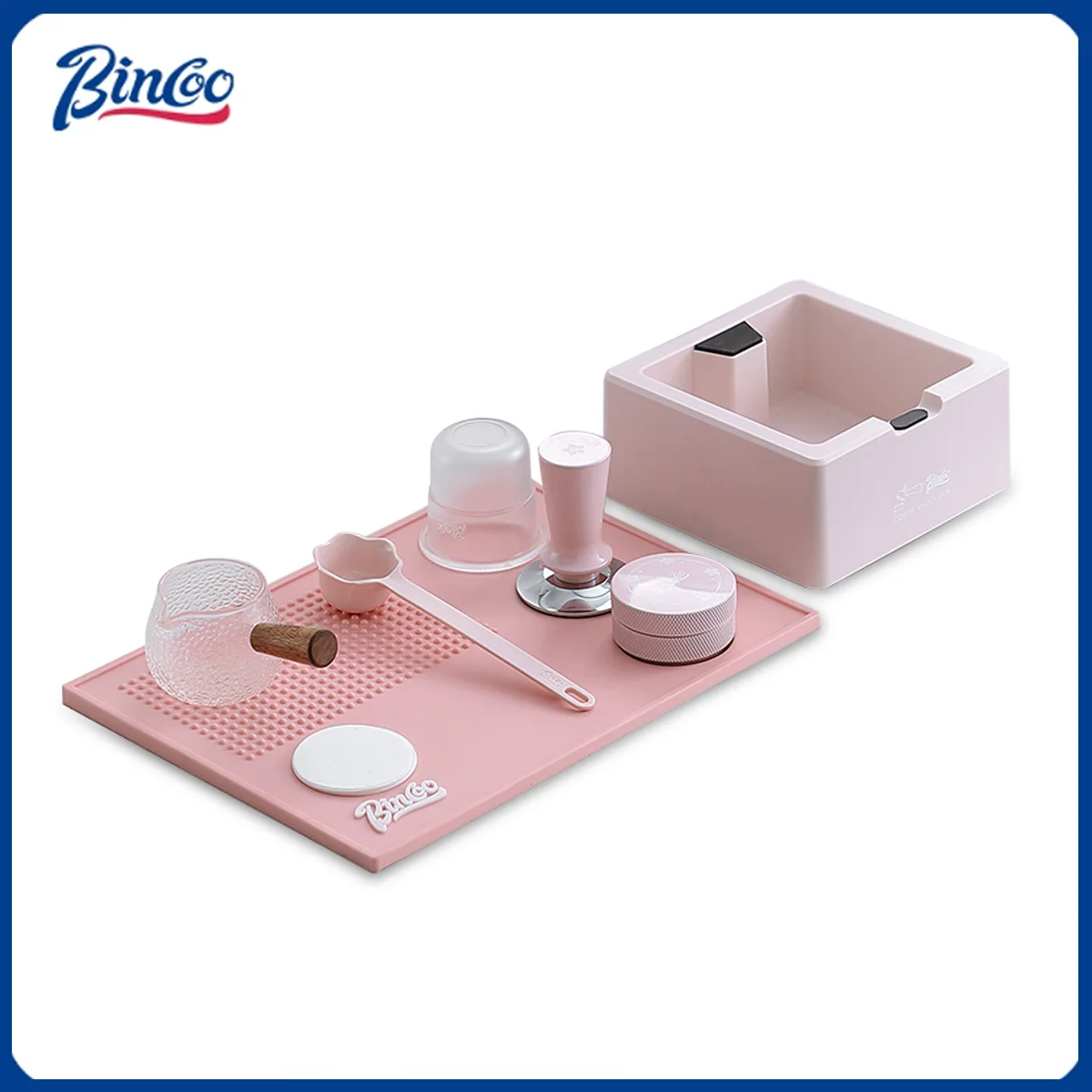 

Bincoo Pink Espresso 51mm-58mm Tamping Mat Stand PVC Non Slip Holder Coffee Powder Press Pad Tool Barista Tamper Station Mat Set