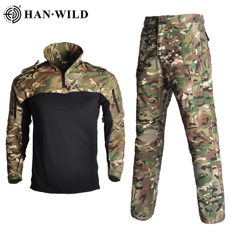 HAN WILD Outdoor Casual Commute Suit Men Clothing Sport Uniform Tactical Shirt Combat Pants Camouflage Shirts Cargo Pants Set