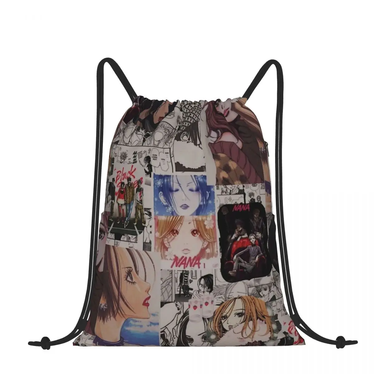 Anime Drawstring Mochila, Nana, colagem, bolsa de ombro, bolso com zíper, esportes e viagens, caminhadas, portátil