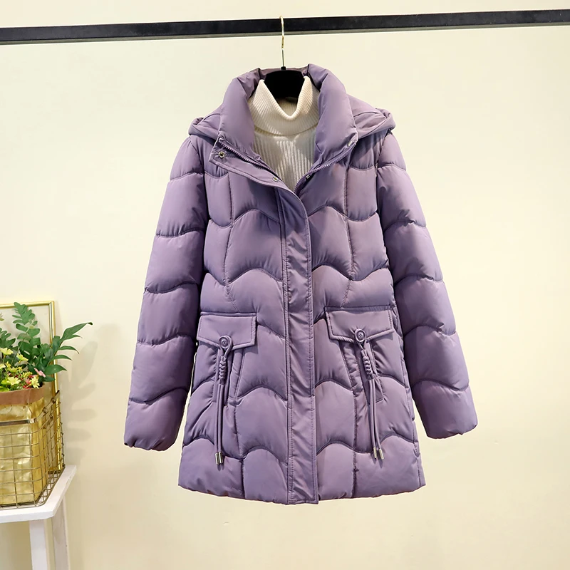 Mittellanger Jaet-Wintermantel aus verdickter Baumwolle für Damen im Jahr 2025, schlankmachender, faionable-Mantel, langer Sve-Reißverschluss mit Kapuze
