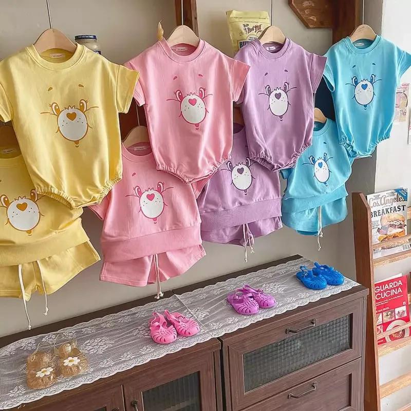 

2024 Kids Clothes Summer Baby Boys Girls Care Bear Short Sleeved T-shirt+Shorts 2uit Children Fashion Tracksuit Clothing Outfits