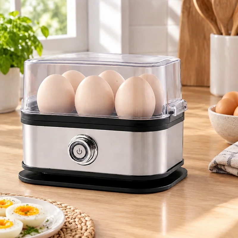 Compact 6-Egg Cooker with 200W Power, Stainless Steel Build, Fast Boiling, and Automatic Shutoff