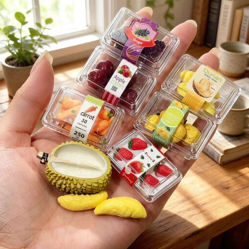 

1/6 Dollhouse Miniature Supermarket Food Set Vegetable Fruit Model Doll Accessories With Clear Box Simulation Play Toys For Kids