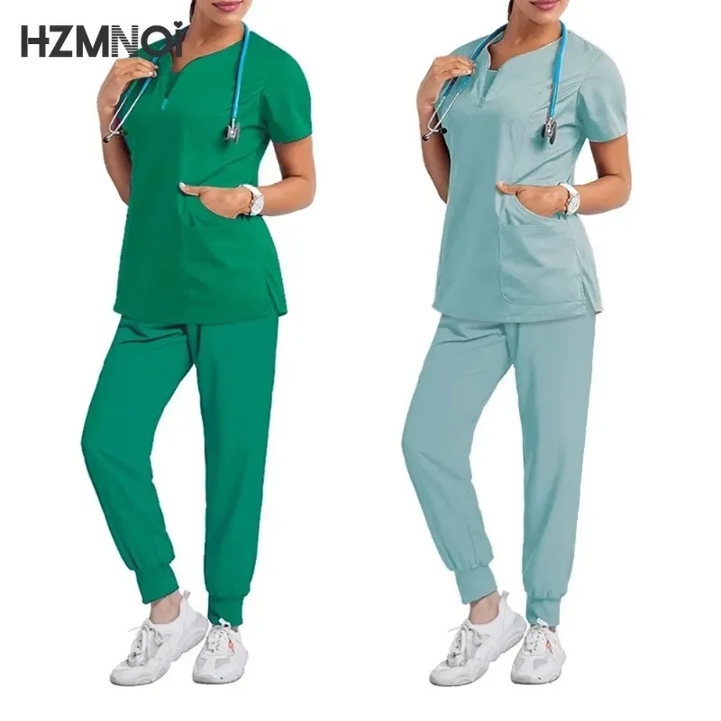 เครื่องแบบ World Scrubs สําหรับผู้หญิงชุดยืดขัด Top & กางเกง 6 กระเป๋าโยคะเข็มขัดต่อต้านริ้วรอย SLIM FIT ขัดชุด