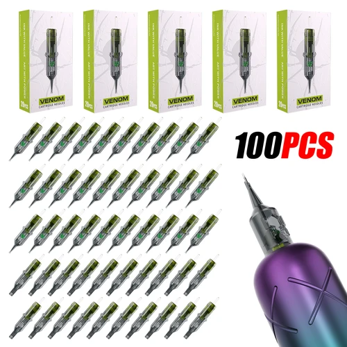 100 Uds filtro veneno cartucho agujas de tatuaje desechables sombreador redondo 0,30mm 0,35mm revestimiento para máquina de tatuaje pluma