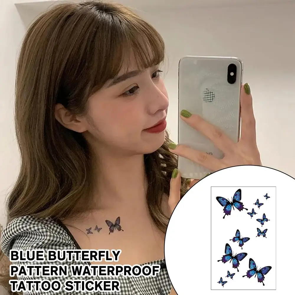 Sexy 3D Butterfly Temporary Tattoo Stickers Collarbone Disposable Art Butterfly Printing Water Blue Paper Transfer Waterpro G2L7