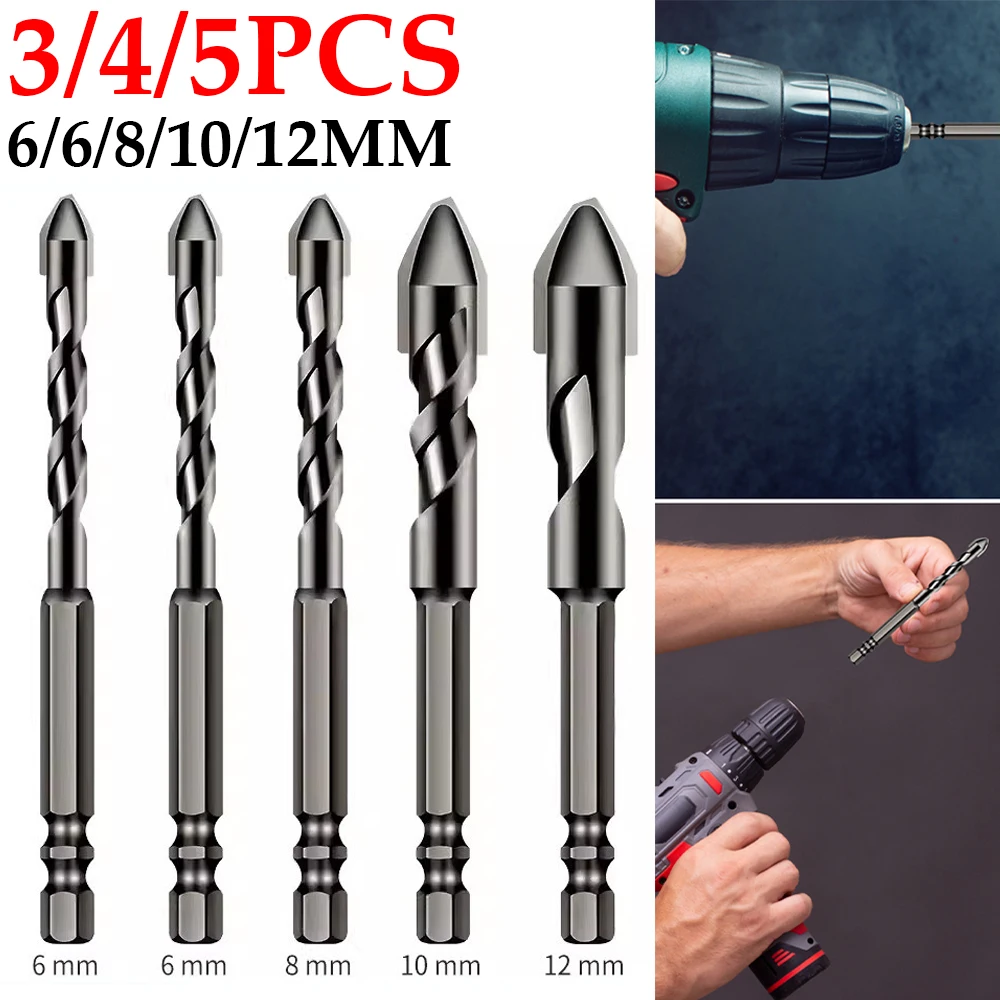 

3/4/5Pcs High Strength Oblique Head Eccentric Drill Bit Hard Alloy Tile Drill Bit 6/6/8/10/12MM for Glass Concrete Ceramic