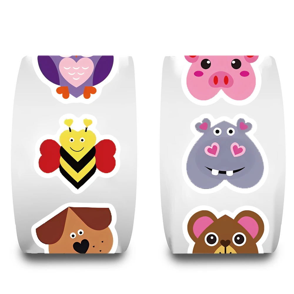 500개 동물 하트 모양 롤 스티커 노트북 오토바이 아트 라이프 스타일 스티커 전화 DIY 가방 전화 스티커