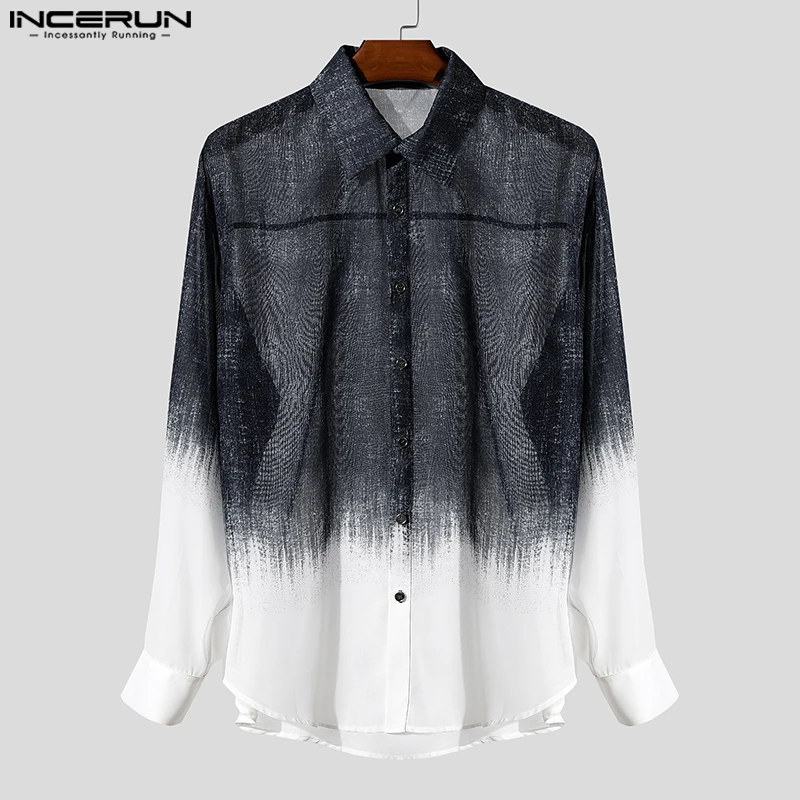 

INCERUN Men Shirt Tie Dye Gradient Lapel Long Sleeve Loose Men Clothing Streetwear 2025 Fashion Casual Male Tops Shirts S-5XL