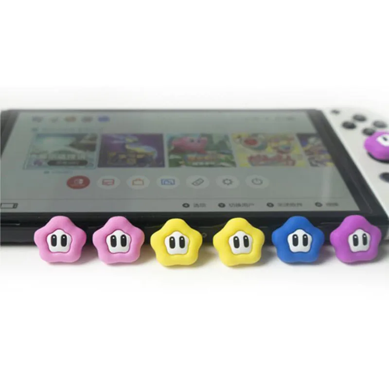 ปลอกซิลิโคนติดนิ้วหัวแม่มือสำหรับเล่นเกมลายดอกไม้รูปดาวฝาครอบจอยสติ๊กสำหรับสวิตซ์ NS/Lite เคสทัมป์สติ๊บคอนโทรลเลอร์