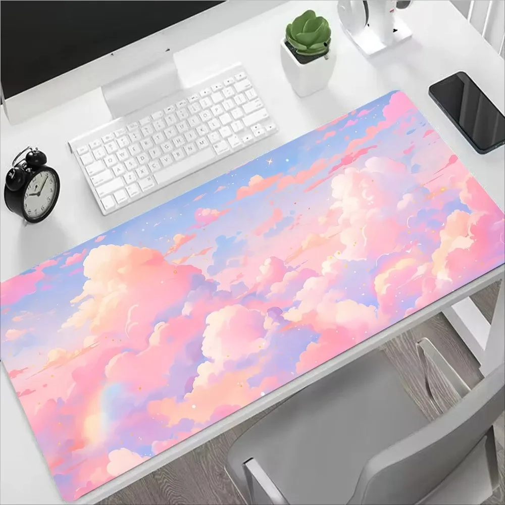 Tapis de souris Gamer Pink Cloud en caoutchouc avec bords soudés, tapis de jeu pour clavier et souris
