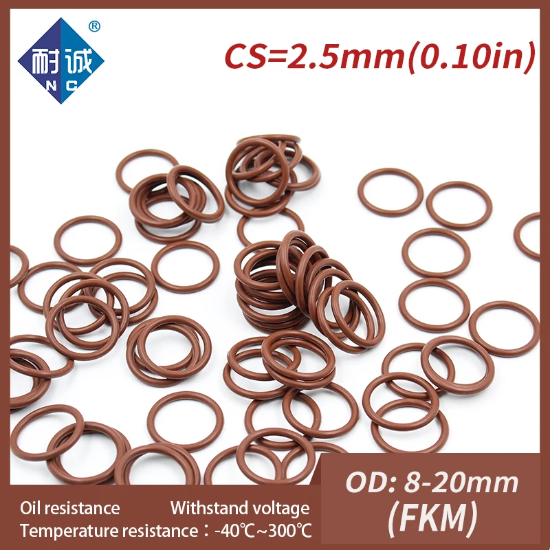 5PCS/Lot Fluorine Rubber Ring Brown FKM Oring Seal OD8/9/10/11/12/13/14/15/16/17/18/19/20*2.5mm O-Ring Seal Ring Gaskets Oil