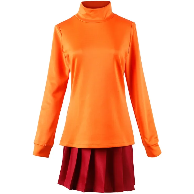 Anime Velma Cosplay Costumes pour femmes, olympiques orange, perruque rouge, uniforme d'Halloween, olympiques de carnaval