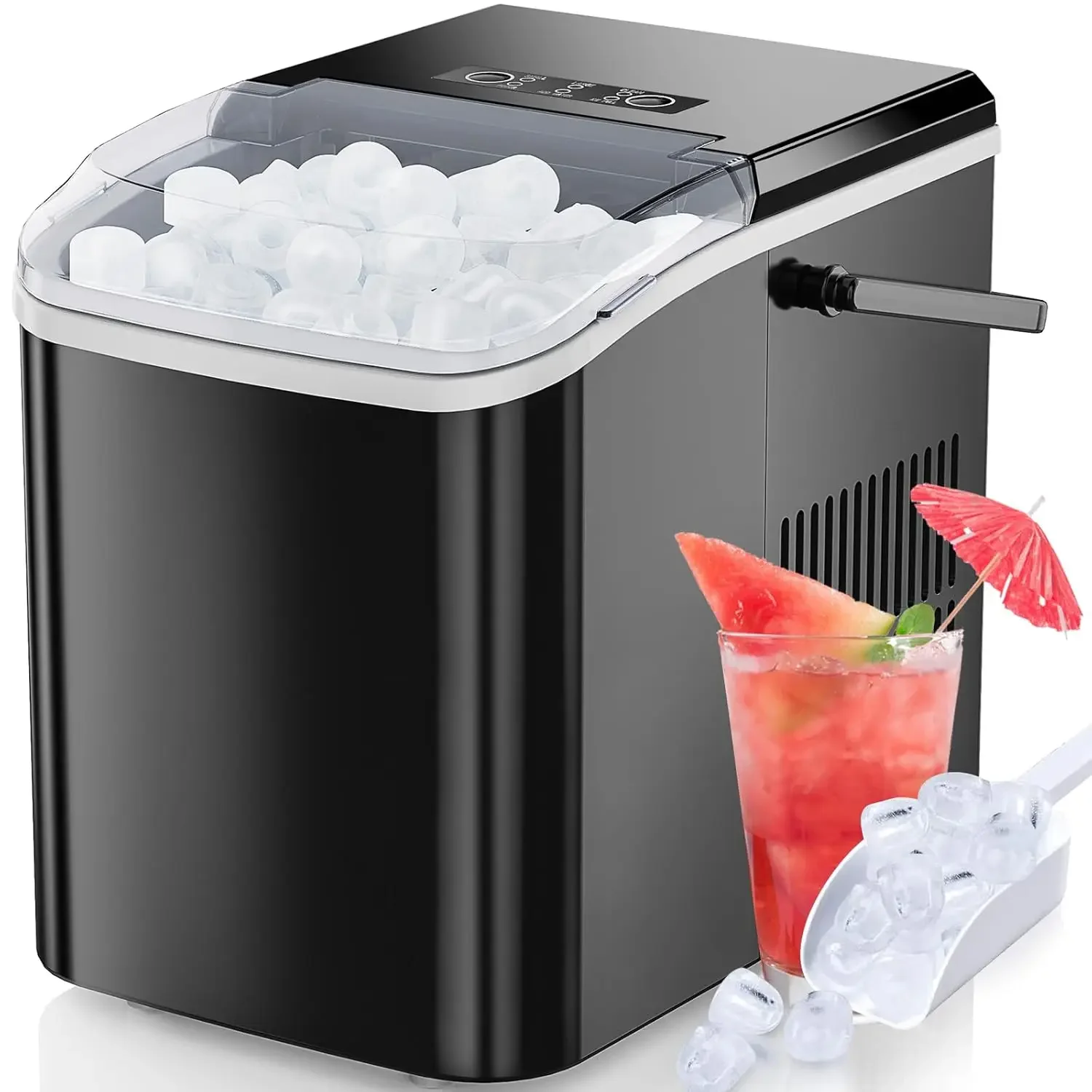 Self-Cleaning Countertop Ice Maker, máquina de gelo de alta eficiência, produz 9 cubos em apenas 6 minutos, inclui vapor, 26.5lbs por dia