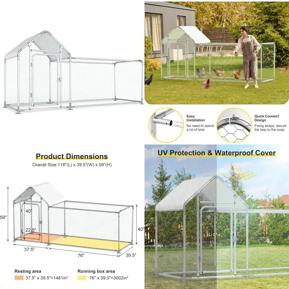 حظيرة دجاج معدنية خارجية مع تشغيل لـ 15-20 دجاجة، 118 لتر × 39.4 عرض × 59 ساعة، تصميم مشي للبط والدجاج والدواجن