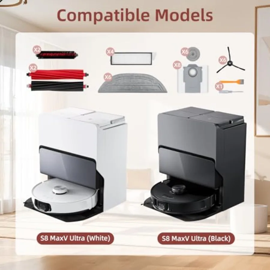 S8 MaxV Ultra Accessories Kit Compatible with Roborock S8 Max/MaxV Ultra Robot Vacuum, Main Brushes, Dust Bags, Mop Cloths, Edg