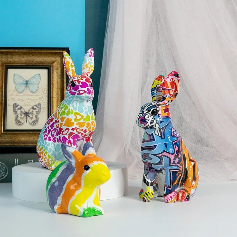 

Rabbit Statue Colorful Painted Dachshund Home Decoration Sculpture Figurine Home Table Decor Shelf Ornament Gift