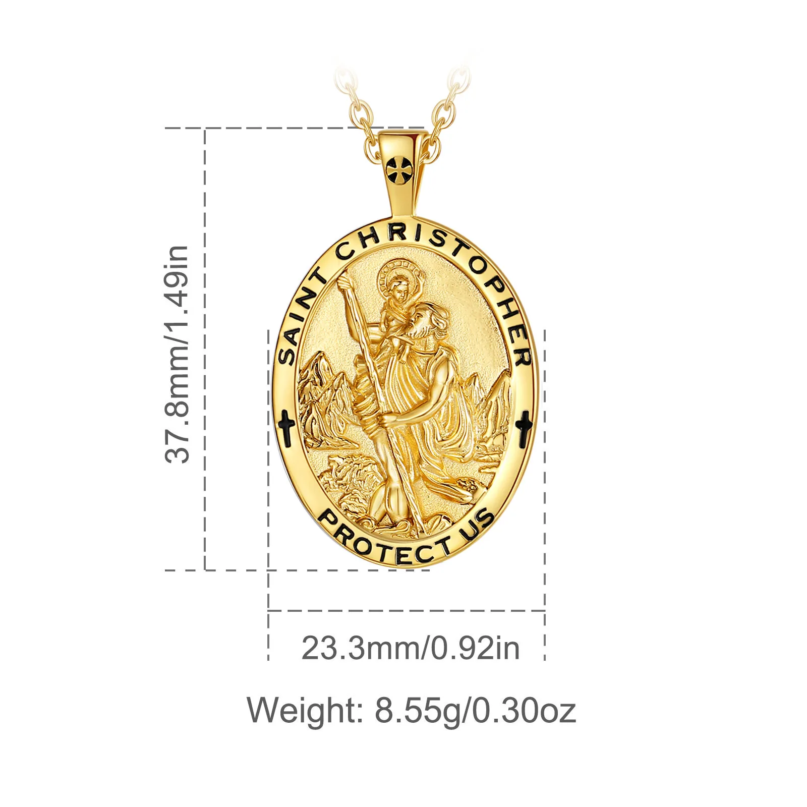 Eudora 925 Sterling Silver Saint Christopher Necklace Catholic Amulet 18K Gold Cross Pendant Men Women Personality Jewelry Gift